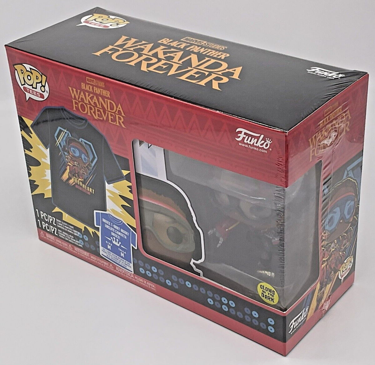 Black Panther Wakanda Forever Funko Pop + Tee Size Medium Glows Marvel