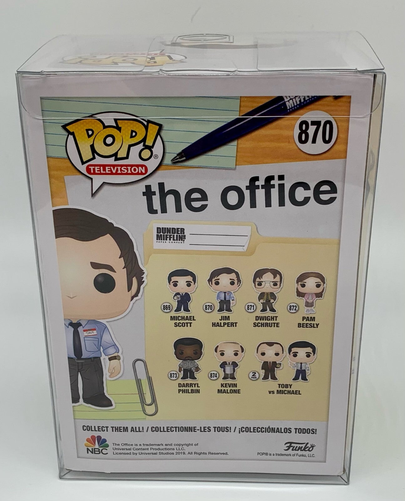 Jim Halpert Pop #870 The Office Chase Limited Edition Funko Pop 2019 Protector