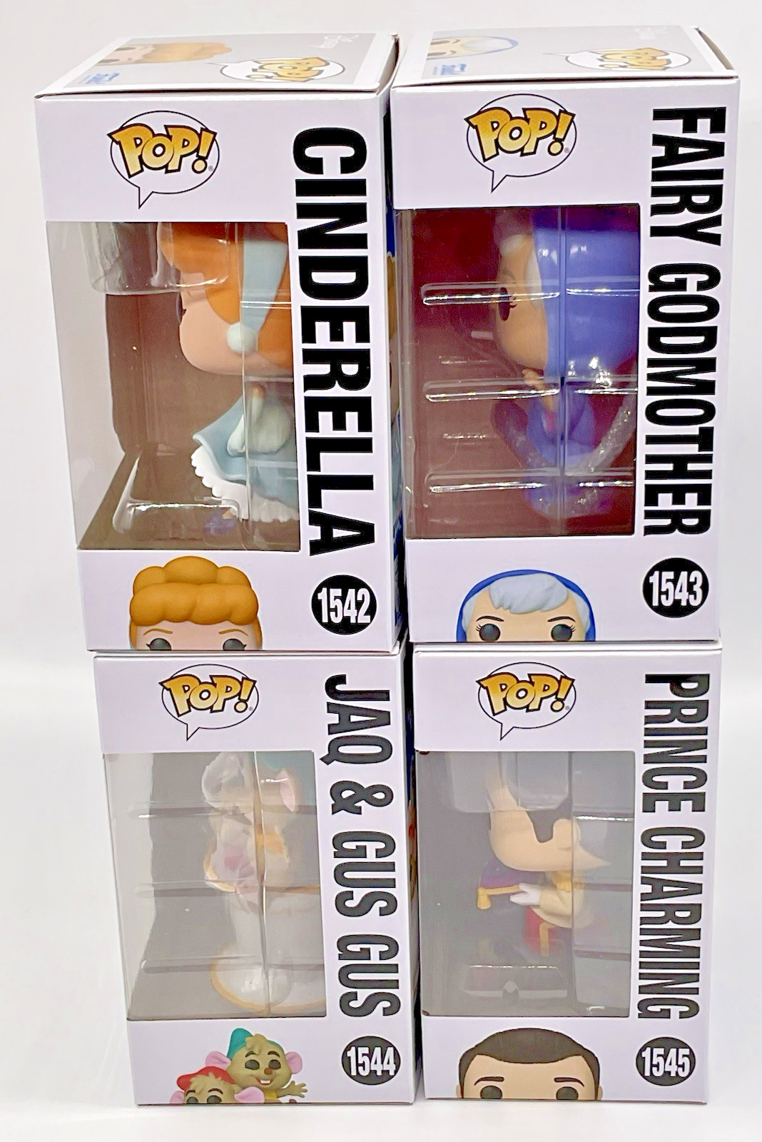 Cinderella 4 Piece Funko Pop Set - Disney Fairy Godmother, Jaq + Gus Gus, Prince