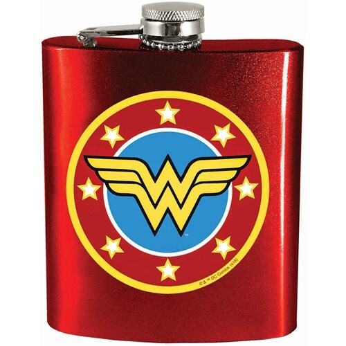 Wonder Woman Flask Metallic Red Logo Screw on Top