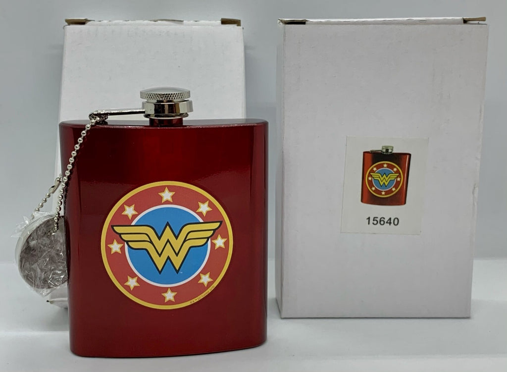 Wonder Woman Flask Metallic Red Logo Screw on Top