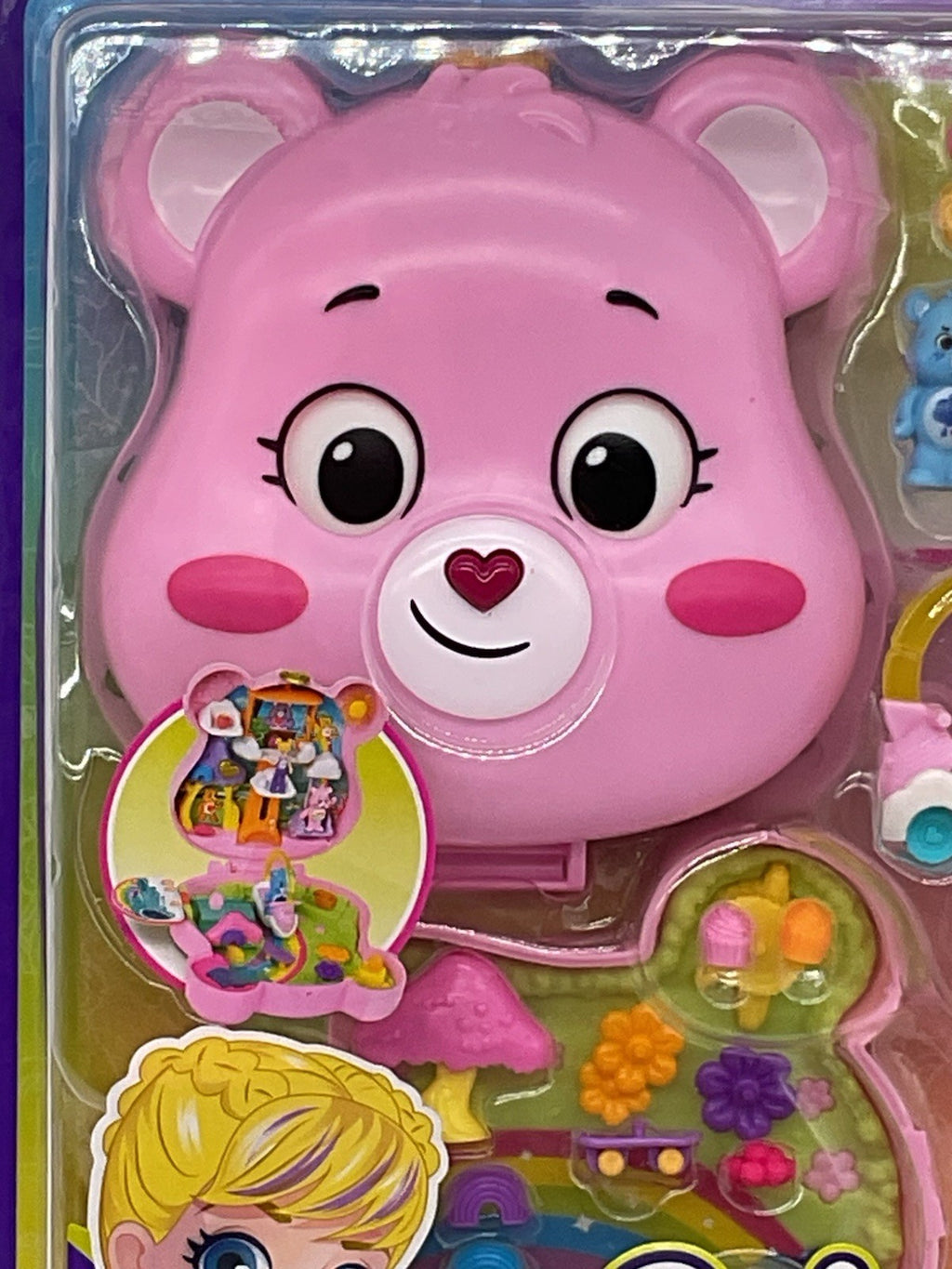Polly Pocket Care Bears Compact Play Set Mattel 2024 2 Bears 1 Doll, Accessories