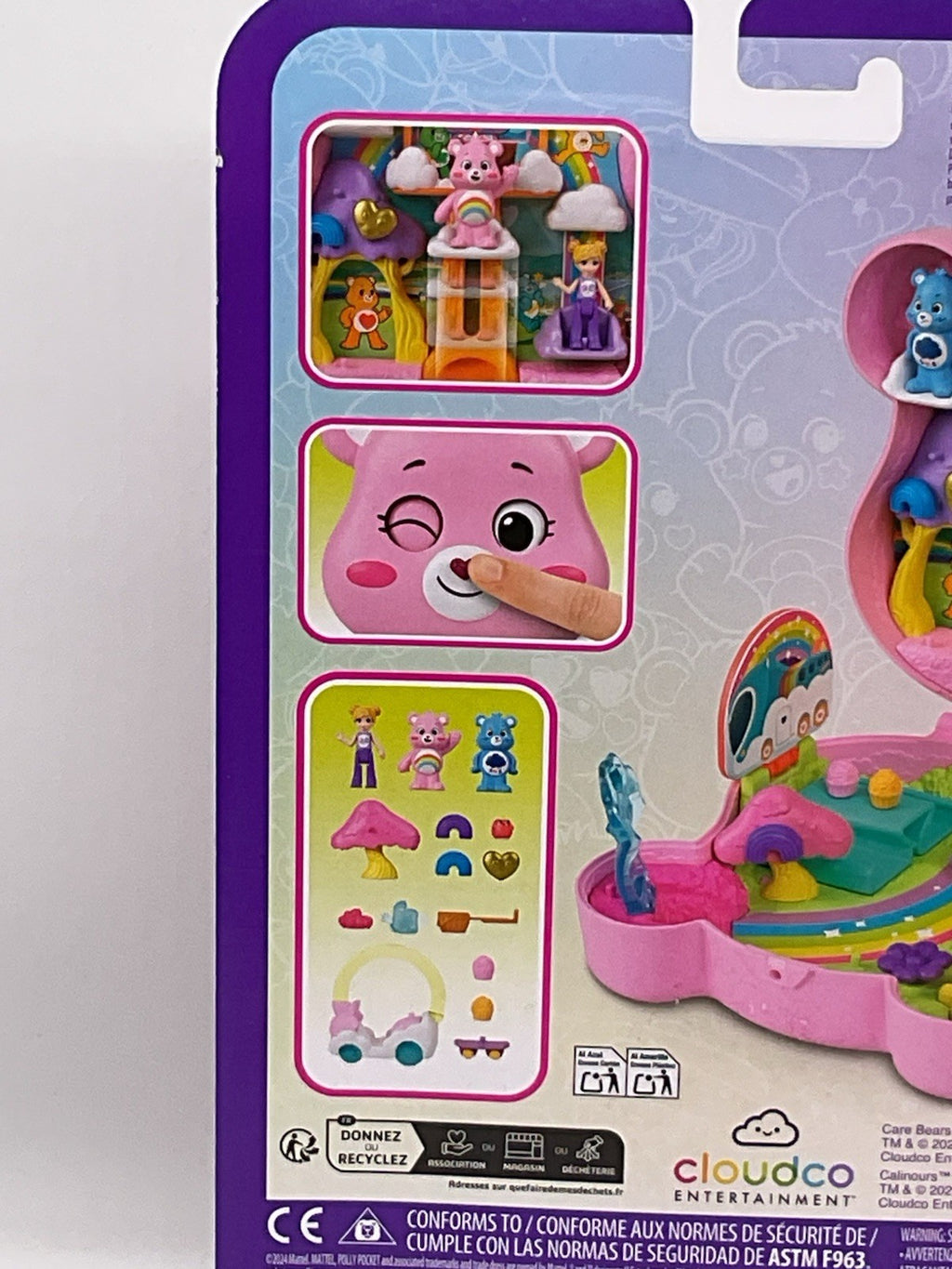 Polly Pocket Care Bears Compact Play Set Mattel 2024 2 Bears 1 Doll, Accessories