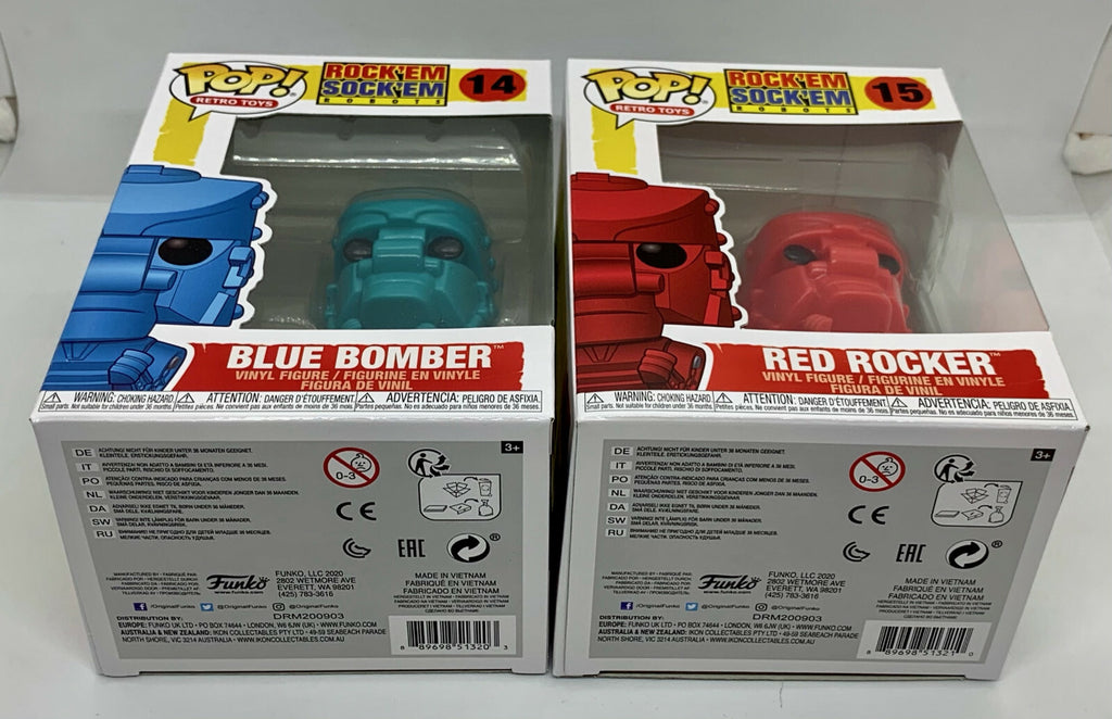 Rock Em Sock Em Robot Funko Pop Retro Toys 2 piece set Blue Bomber + Red Rocker