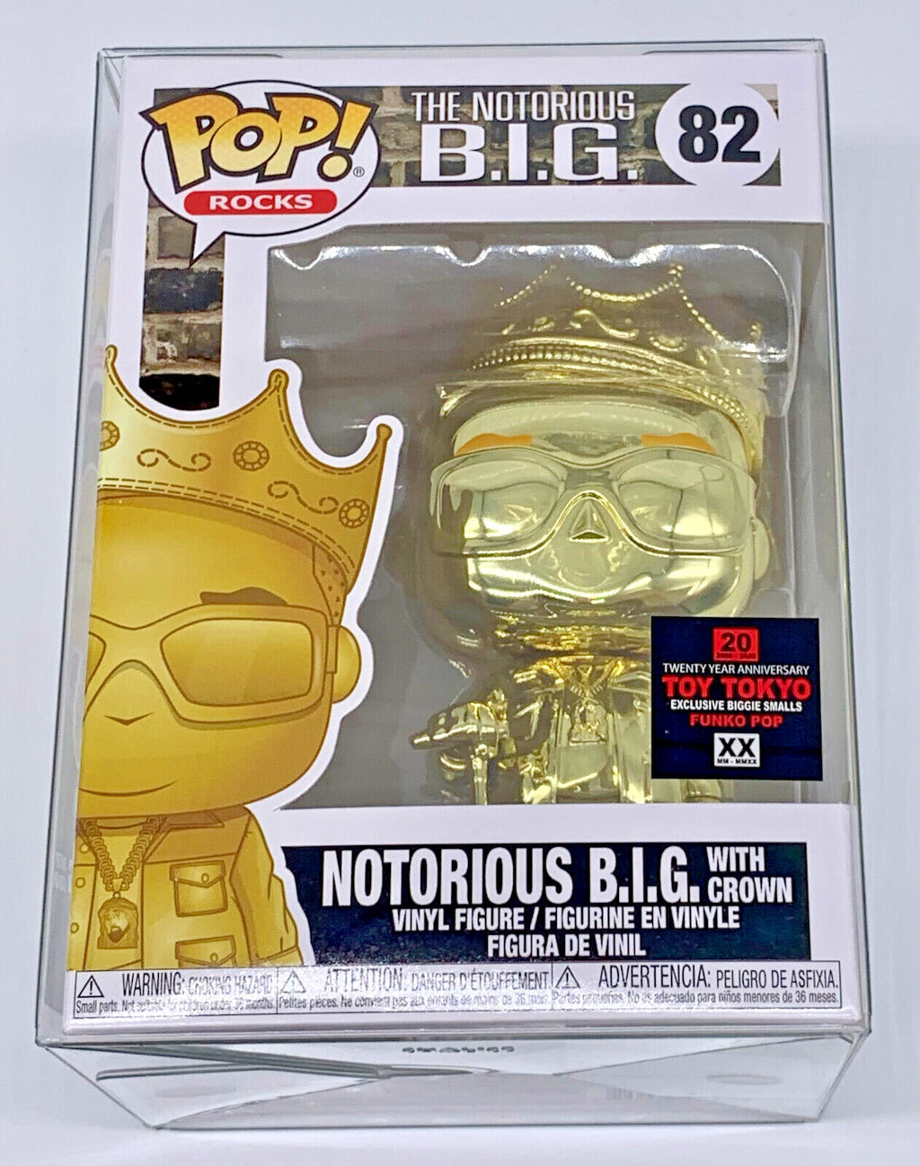 Notorious B.I.G w/ Crown Pop #82 Gold Chrome Funko ToyTokyo Exclusive protector