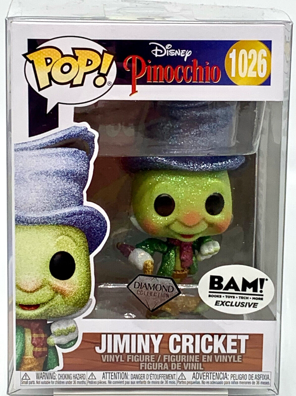 Jiminy Cricket Pop #1026 Disney Pinocchio Diamond Collection Funko Pop Protector