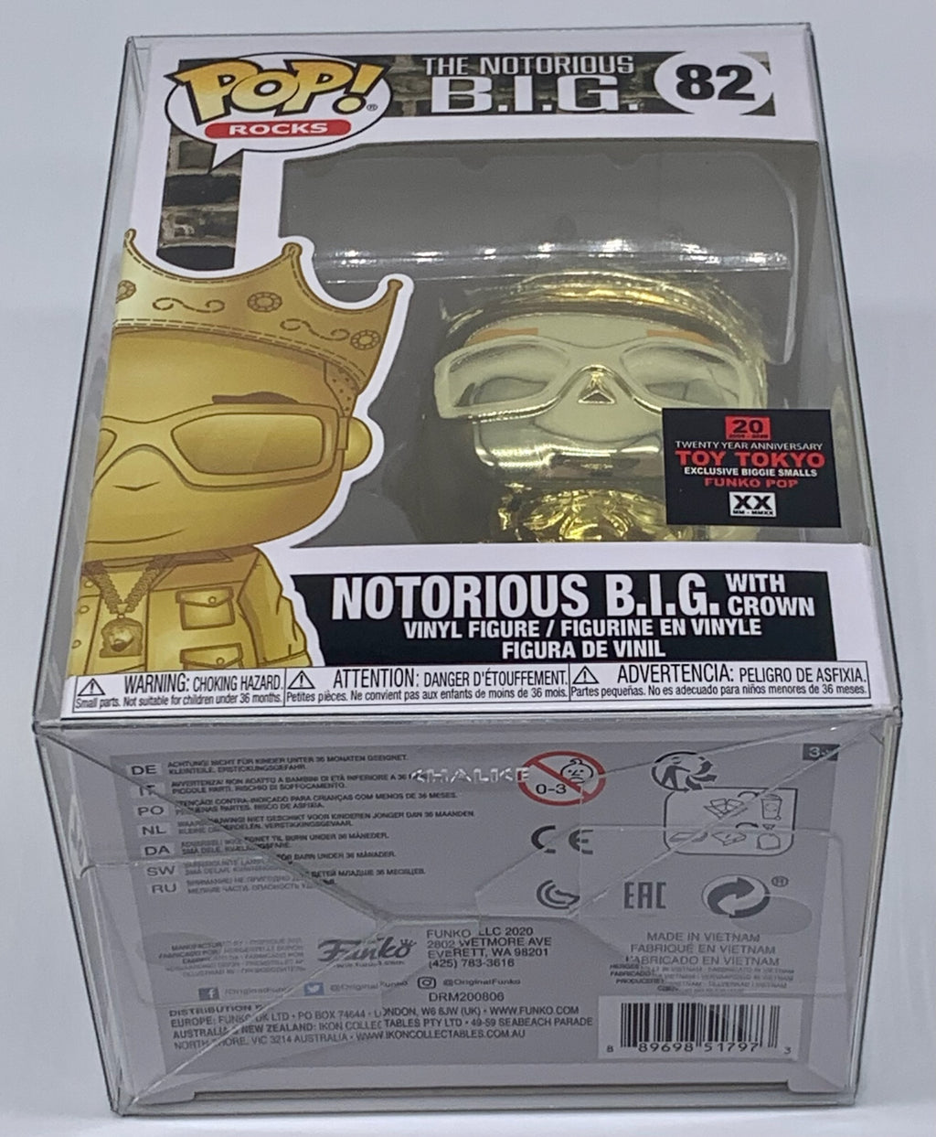 Notorious B.I.G w/ Crown Pop #82 Gold Chrome Funko ToyTokyo Exclusive protector