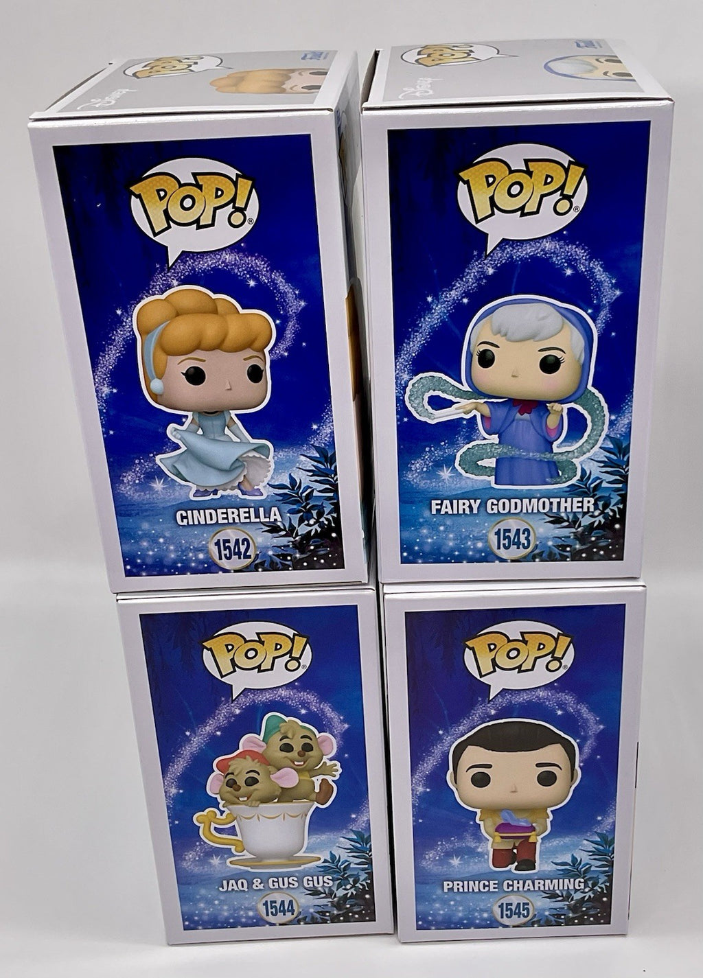 Cinderella 4 Piece Funko Pop Set - Disney Fairy Godmother, Jaq + Gus Gus, Prince