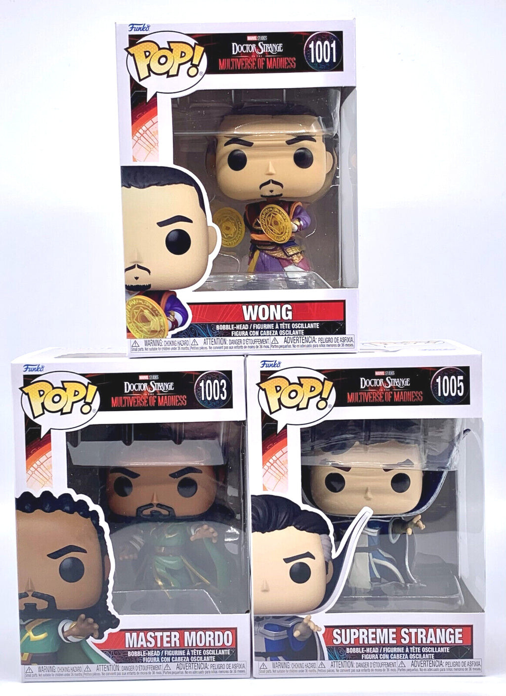 Doctor Strange 3 piece Funko Pop Set Wong, Master Mordo and Supreme Strange 2022