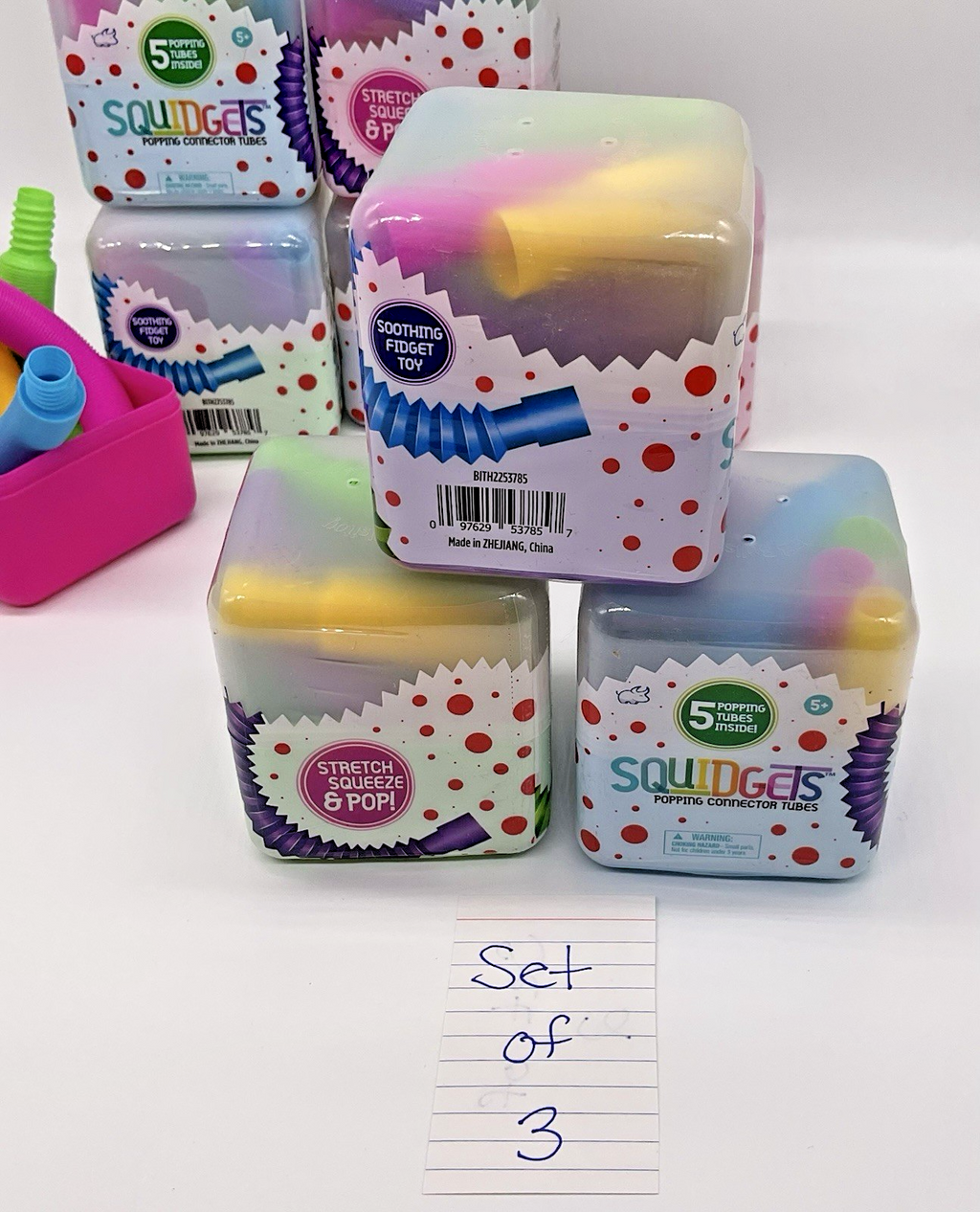 Squidgets Popping Connector Tubes Fidget Toy Set Of 3 Cubes - 15 Popping Tubes