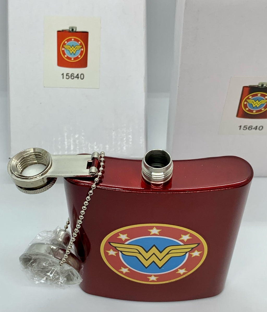 Wonder Woman Flask Metallic Red Logo Screw on Top