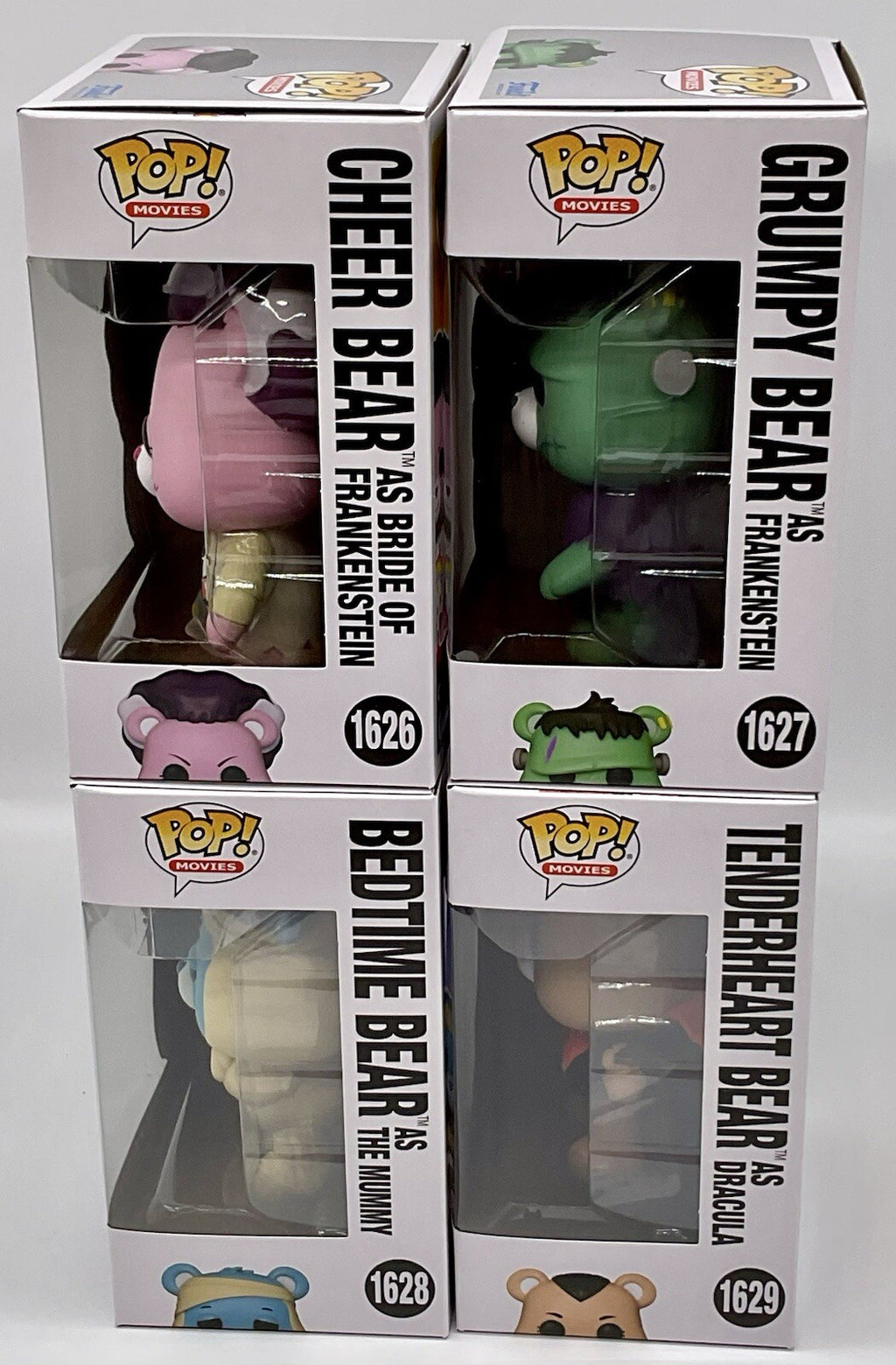 Care Bears Universal Monsters 4 Piece Funko Pop Set Cheer Bear, Bedtime Bear +