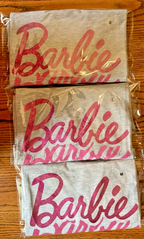 Barbie T-Shirt Unisex Adult Light Gray with Pink Ombre Letters "Barbie"