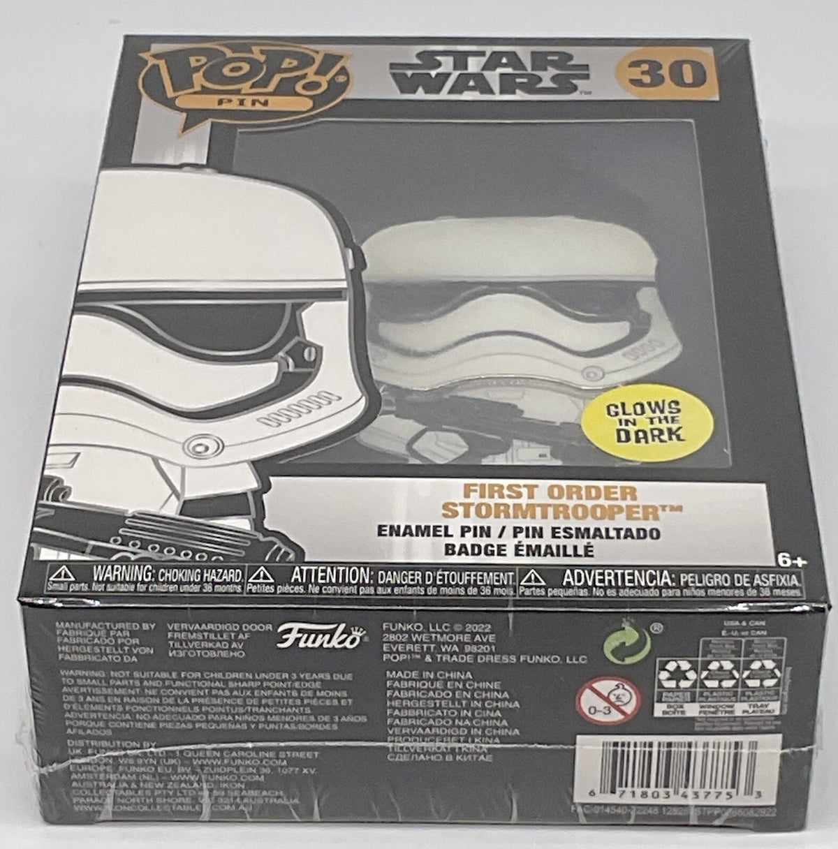 Star Wars First Order Stormtrooper Funko Pop Pin #30 Glows Large Enamel Pin 2022