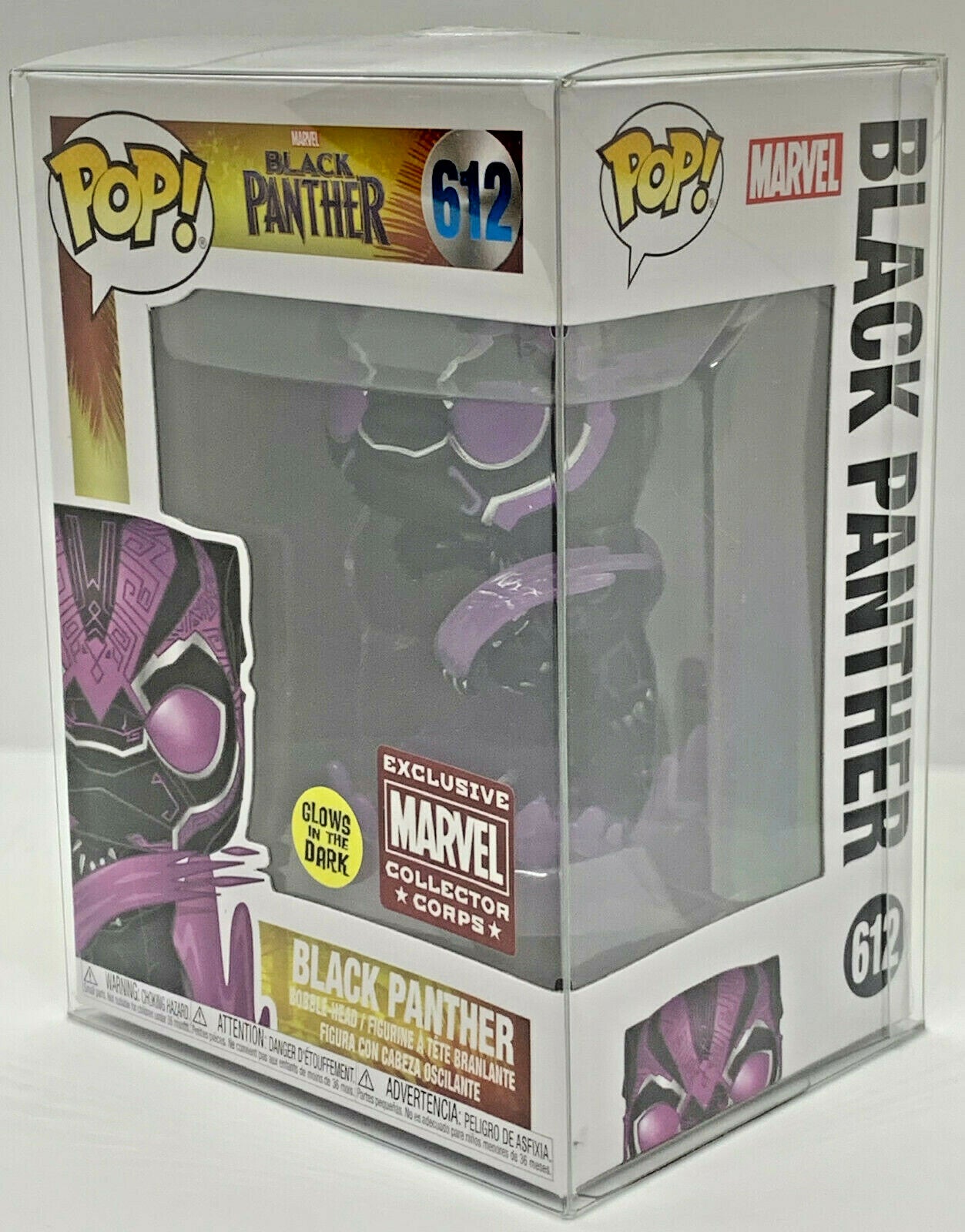 Black Panther Pop #612 Glow Marvel Collector Corps Exclusive in Protector Funko