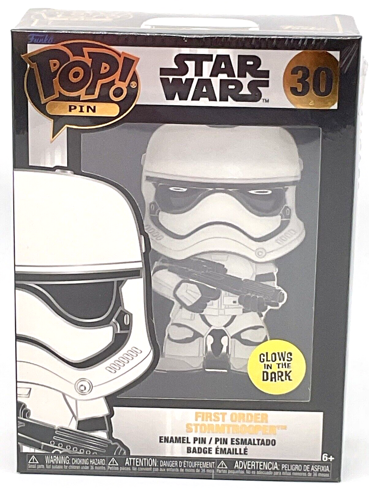 Star Wars First Order Stormtrooper Funko Pop Pin #30 Glows Large Enamel Pin 2022
