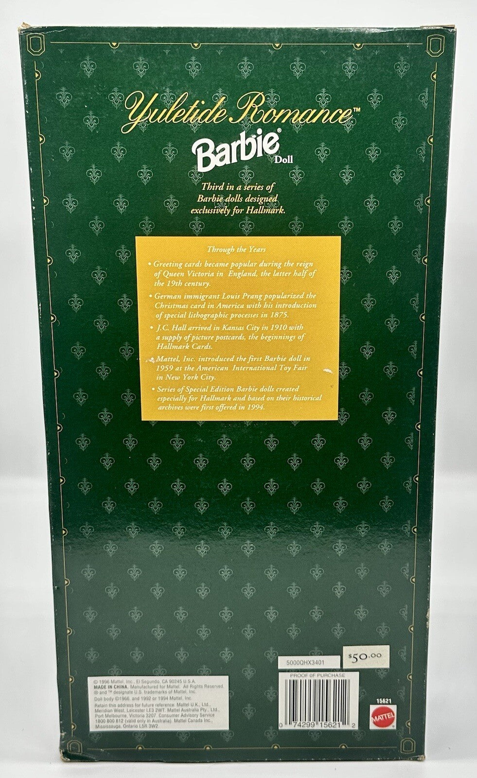 Yuletide Romance Barbie Doll Hallmark Special Edition 1996 New in Box