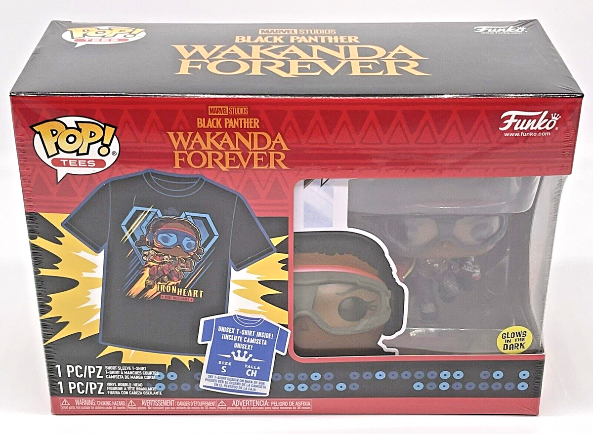 Black Panther Wakanda Forever Funko Pop + Tee Marvel Studios Glows Size Small