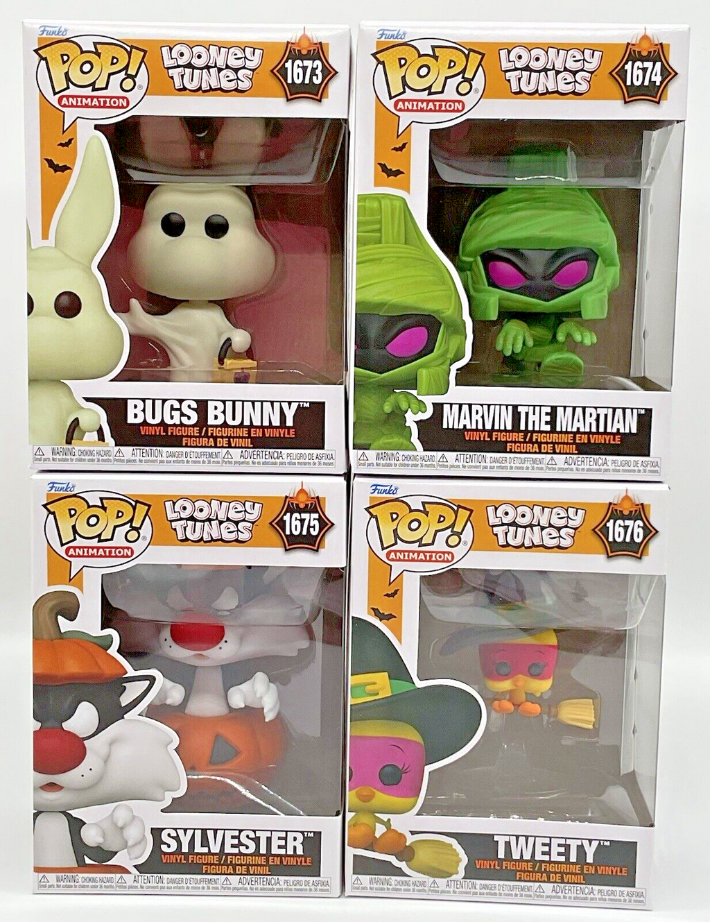 Looney Tunes Halloween 4 Piece Funko Pop Set 2024 Bugs, Marvin, Sylvester,Tweety