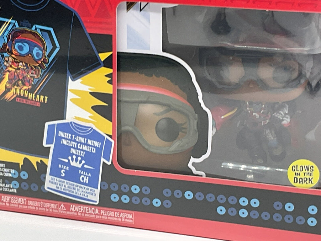 Black Panther Wakanda Forever Funko Pop + Tee Size Large Marvel Iron Heart Glows
